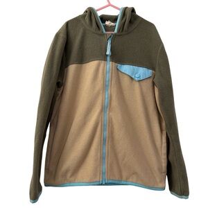 Outdoor Kids Colorblock Fleece Zip Hoodie, Size S (Youth Unisex) Green Tan Blue